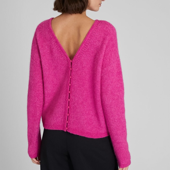 Reversible Alpaca Blend V-Neck Cardigan -New WithTags - NEVER WORN - Hot Pink - Picture 2 of 6